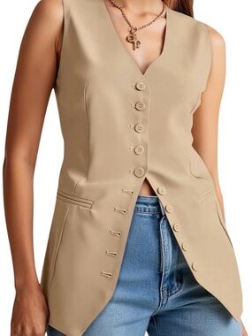 Lulu's Beige Button-Front Tailored Vest